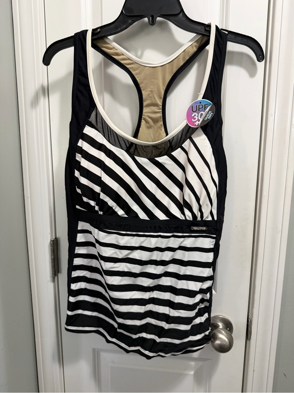 ZeroXposur Black & White Striped Racerback Tankini Top
